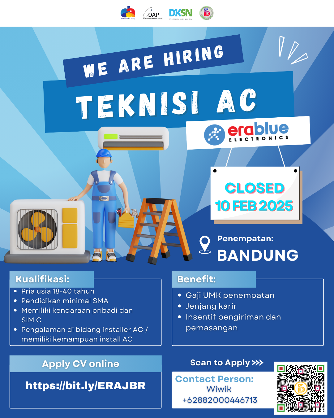 Dibutuhkan 20 orang teknisi